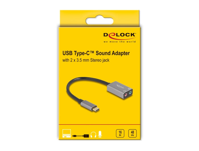 Delock External USB Sound Card with Type-C™ male to 2 x 3.5 mm Stereo jack Plug & Play Audio Adapter - delock.israel