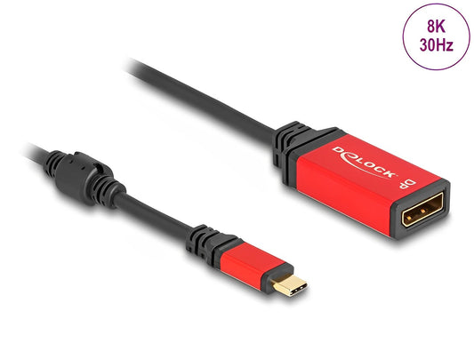 מתאם תצוגה USB-C Red metal לחיבור מסך DisplayPort 8K 30 Hz תומך HDR - delock.israel