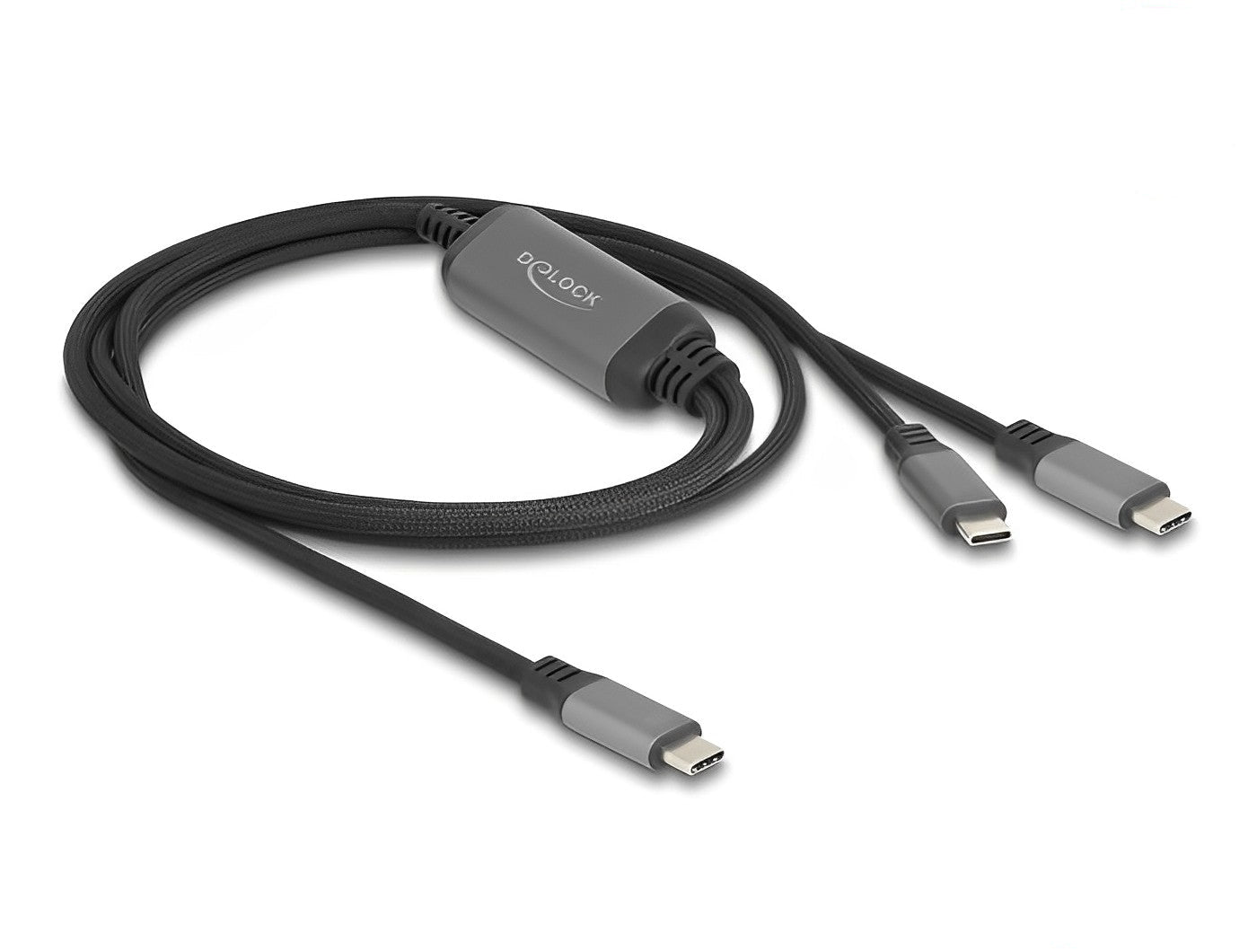 כבל טעינה איכותי USB-C מבית DELOCK גרמניה מאפשר טעינה בו-זמנית של שני מכשירים עם חיבור USB Type-C, כמו סמארטפונים ומחשבים ניידים