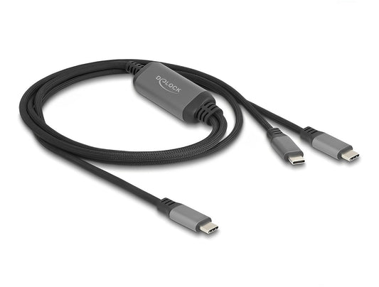 כבל טעינה איכותי USB-C מבית DELOCK גרמניה מאפשר טעינה בו-זמנית של שני מכשירים עם חיבור USB Type-C, כמו סמארטפונים ומחשבים ניידים