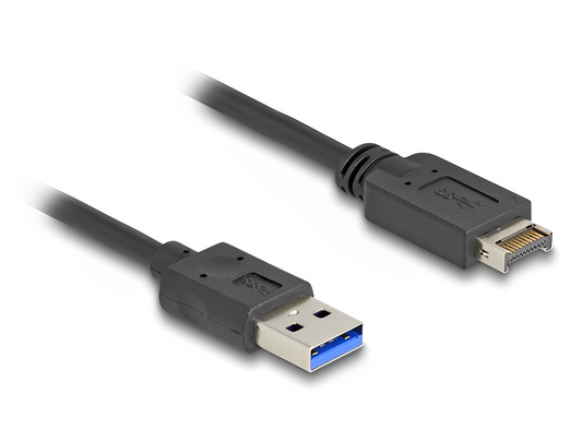 כבל USB 10Gbps מבית DELOCK גרמניה מאפשר חיבור לשקע ה-USB Type-E Key A הקיים על לוח אם או על כרטיס PCI Express, ומאפשר חיבור ל-USB Type-A