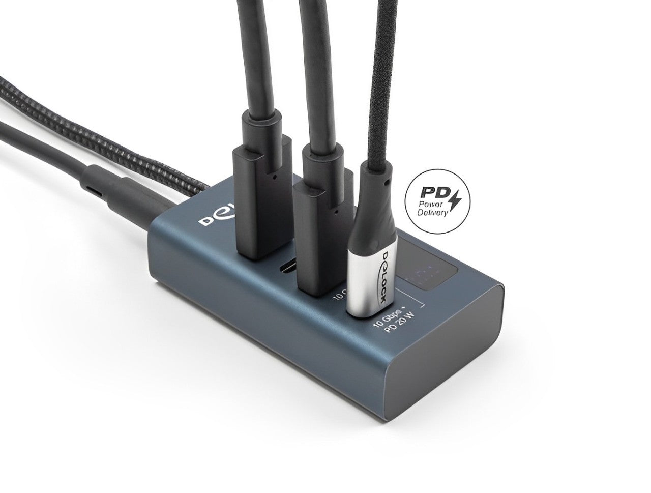 Delock USB 10 Gbps Hub with 4 USB Type-C™ Ports thereof 3 x Data Port + 1 x Data and PD 20 Watt with power indicator - delock.israel