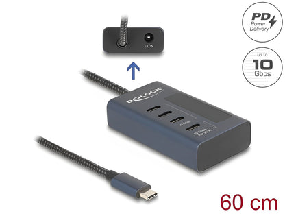 Delock USB 10 Gbps Hub with 4 USB Type-C™ Ports thereof 3 x Data Port + 1 x Data and PD 20 Watt with power indicator - delock.israel