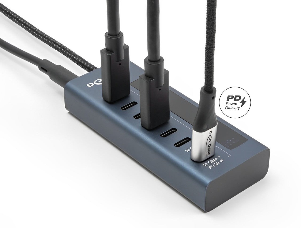 Delock USB 10 Gbps Hub with 7 USB Type-C™ Ports thereof 6 x Data Port + 1 x Data and PD 20 Watt with power indicator - delock.israel