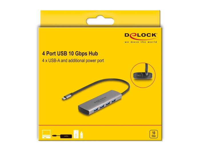 Delock USB 10 Gbps 4 Port USB Type-A Hub with USB Type-C™ connector and additional power port - delock.israel