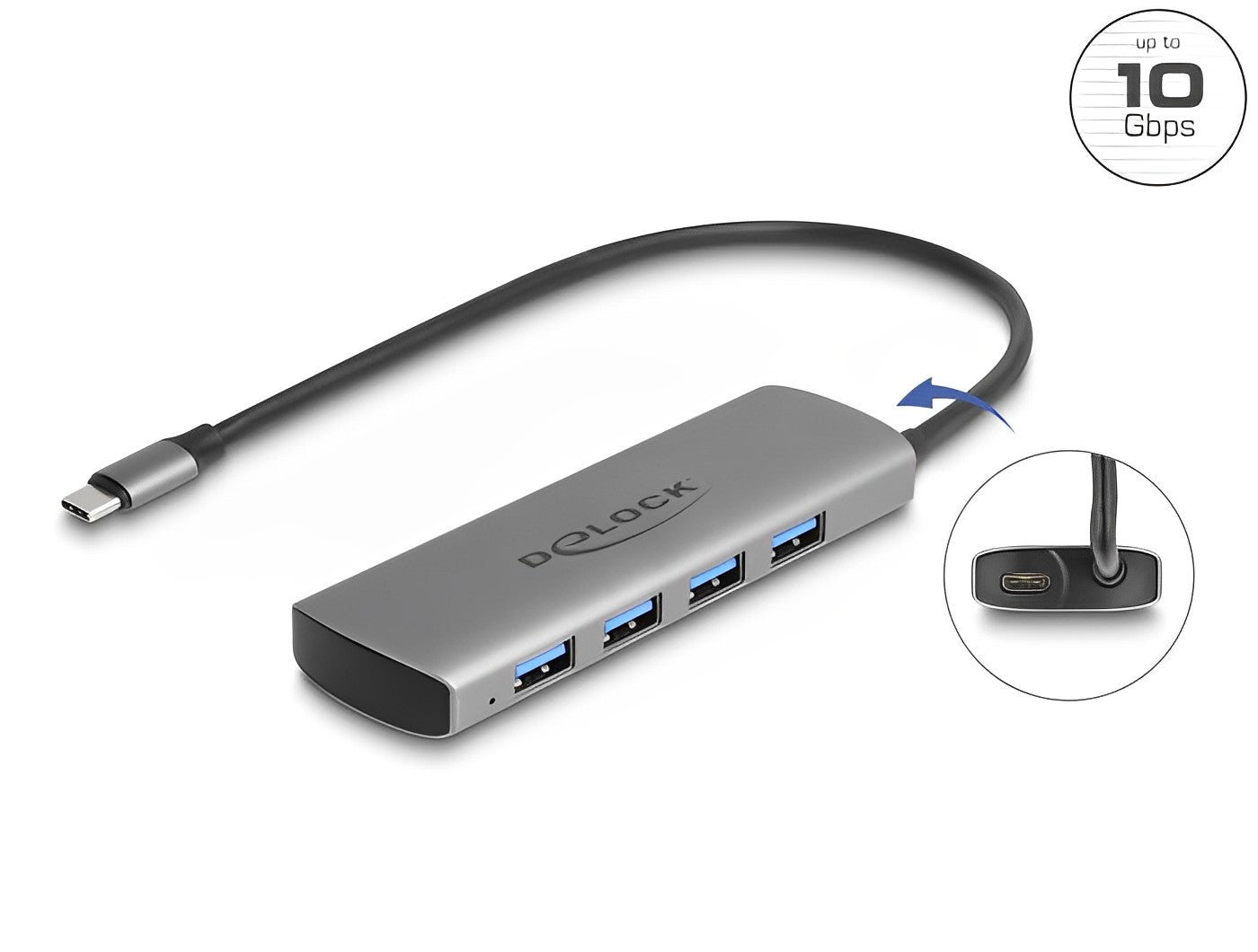 Delock USB 10 Gbps 4 Port USB Type-A Hub with USB Type-C™ connector and additional power port - delock.israel