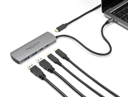 Delock USB 10 Gbps 2 Port USB Type-A + 2 Port USB Type-C™ Hub with USB Type-C™ connector and additional power port - delock.israel