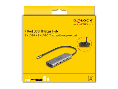 Delock USB 10 Gbps 2 Port USB Type-A + 2 Port USB Type-C™ Hub with USB Type-C™ connector and additional power port - delock.israel