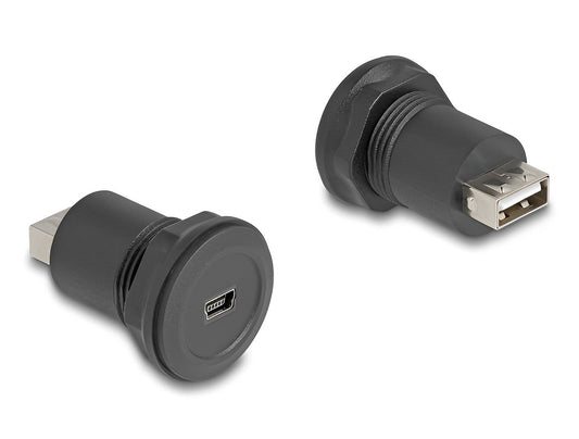 מופה USB 2.0 שקע Mini-B לשקע Type-A להתקנה בקדח עגול 21.7 מ"מ - delock.israel