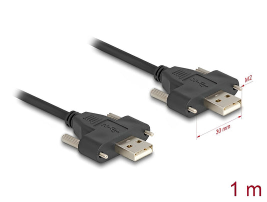 Delock USB 2.0 Cable Type-A male to male with screw distance 30 mm 1 m black - delock.israel