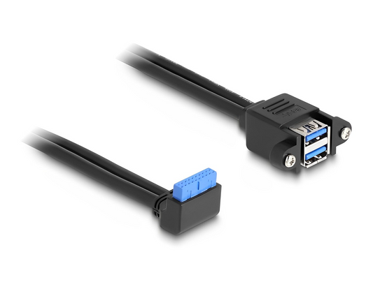 כבל USB 5Gbps להתקנה בפאנל שקע 19 פין ל- 2 שקעים USB-A - delock.israel