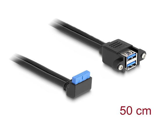 כבל USB 5Gbps להתקנה בפאנל שקע 19 פין ל- 2 שקעים USB-A - delock.israel