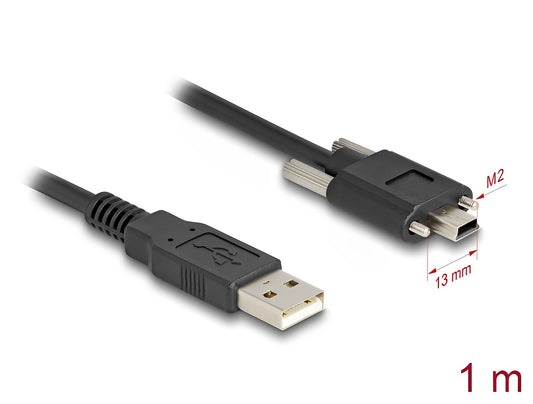 Delock USB 2.0 Cable Type-A male to Type Mini-B male with screw distance 13 mm 1 m black - delock.israel