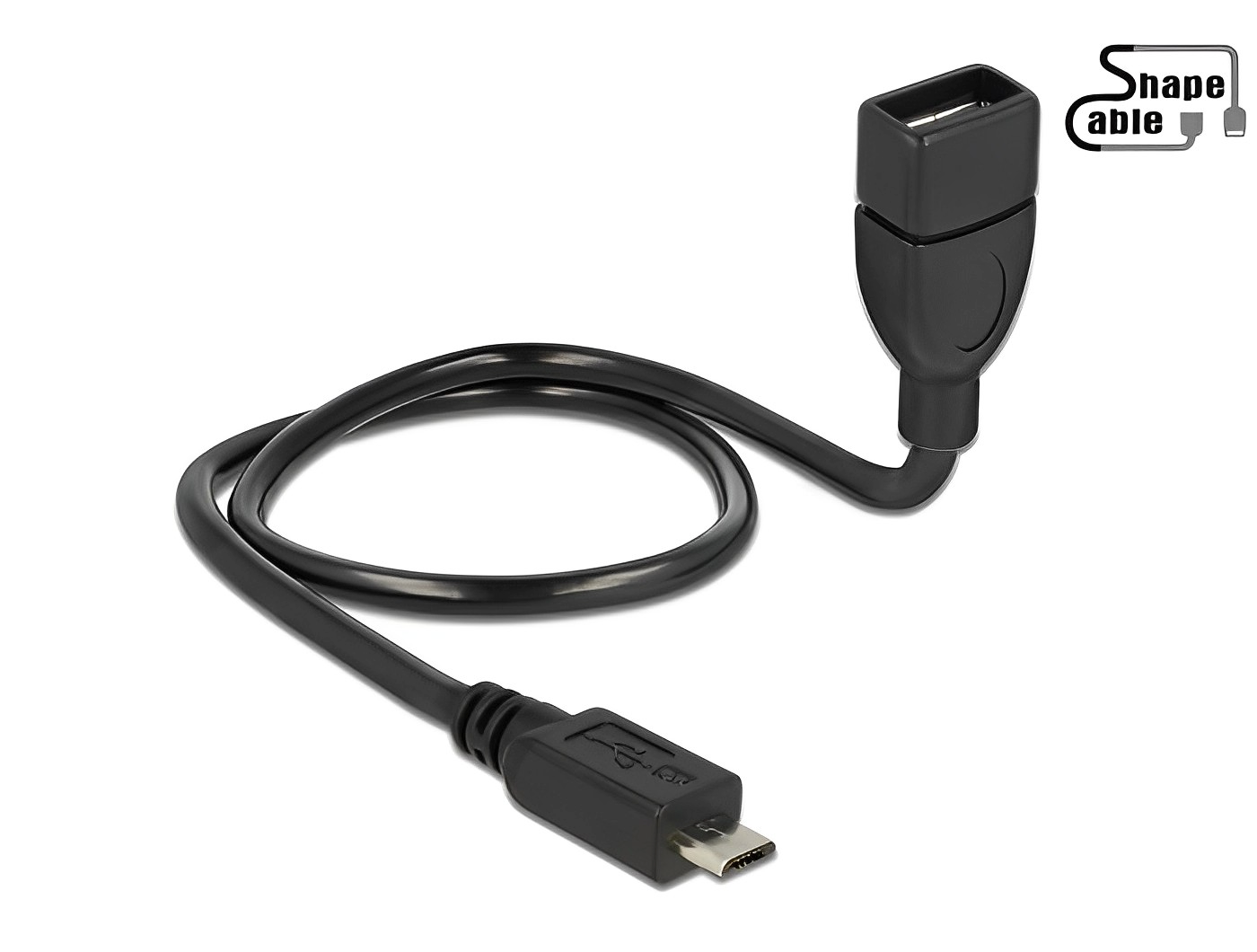 מתאם OTG ShapeCable תקע מיקרו USB-B לשקע USB-A 2.0 - delock.israel