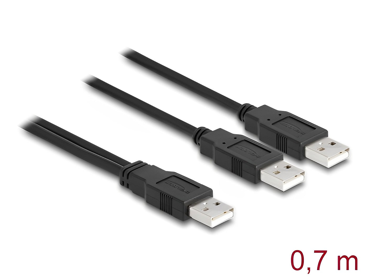 כבל מפצל USB 2.0 מ-תקע USB-A ל-2 תקעים USB-A אורך 70 ס"מ - delock.israel