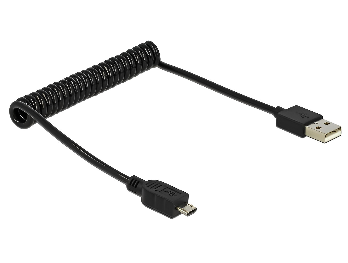 כבל מסולסל USB 2.0 מבית Delock גרמניה מאפשר חיבור בין מכשיר עם מחבר USB Micro-B למחשב אישי או נייד עם חיבור USB פנוי - delock.israel