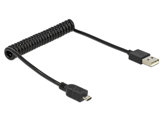 כבל מסולסל USB 2.0 מבית Delock גרמניה מאפשר חיבור בין מכשיר עם מחבר USB&nbsp;Micro-B למחשב אישי או נייד עם חיבור USB פנוי - delock.israel