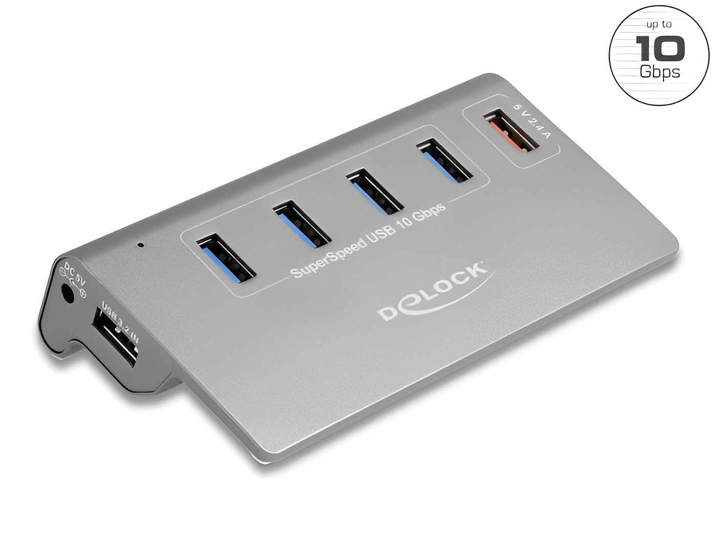 מפצל USB 3.2 Gen 2 10Gbps עם 4 יציאות USB-A + שקע טעינה USB 5 V / 2.4 A - delock.israel