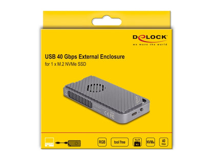 Delock USB 40 Gbps Enclosure for 1 x M.2 NVMe SSD in Gaming Style with LED and Fan - tool free - delock.israel