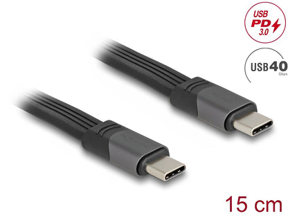 Delock USB 40 Gbps FPC Flat Ribbon Cable USB Type-C™ to USB Type-C™ 15 cm PD 3.0 100 W E-Marker - delock.israel