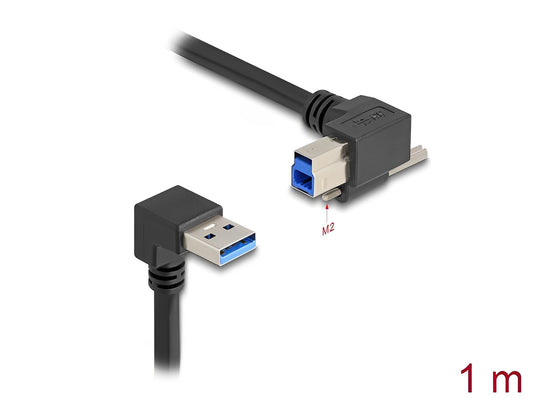 כבל USB 5Gbps תקע USB-A בזווית 90° למטה לתקע USB-B עם בורג נעילה בזווית 90° ימינה - delock.israel