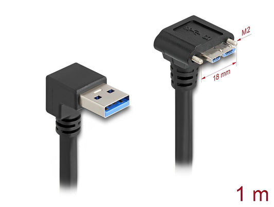 Delock USB 5 Gbps Cable USB Type-A male 90° downwards angled to USB Micro-B male with screw distance 18 mm 90° downwards angled 1 m black - delock.israel