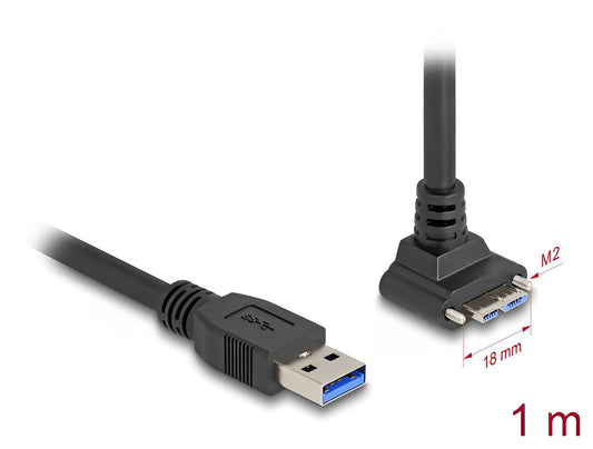 כבל USB 5Gbps תקע USB-A לתקע USB-B עם ברגים נעילה בזווית 90° למעלה - delock.israel
