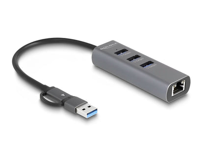 Delock 3 Port USB 5 Gbps Hub + Gigabit LAN with USB Type-C™ or USB Type-A connector in metal case - delock.israel