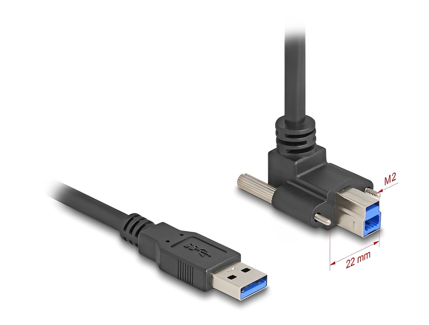 כבל USB 5Gbps מבית Delock גרמניה מאפשר חיבור בין מכשיר עם מחבר USB-B למחשב עם חיבור USB-A פנוי