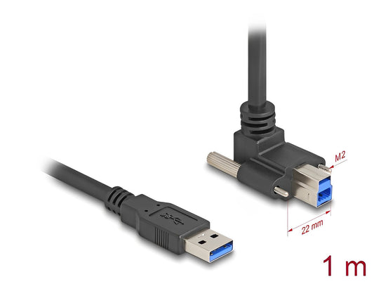 כבל USB 5Gbps תקע USB-A לתקע USB-B עם ברגים נעילה בזווית 90° למעלה - delock.israel
