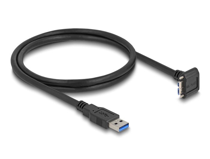 Delock USB 5 Gbps Cable USB Type-A male straight to USB Micro-B male 90° downwards angled with screw distance 18 mm 1 m black - delock.israel