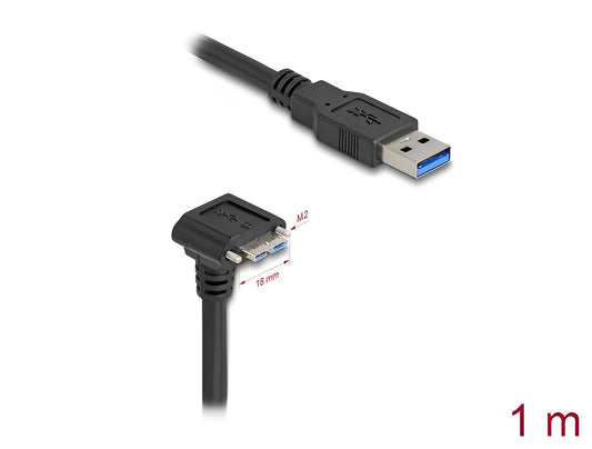 Delock USB 5 Gbps Cable USB Type-A male straight to USB Micro-B male 90° downwards angled with screw distance 18 mm 1 m black - delock.israel