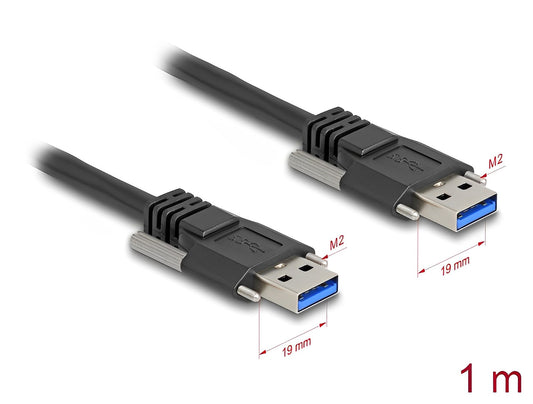 Delock USB 5 Gbps Cable Type-A male to Type-A male with screw distance 19 mm / M2 screws 1 m black - delock.israel