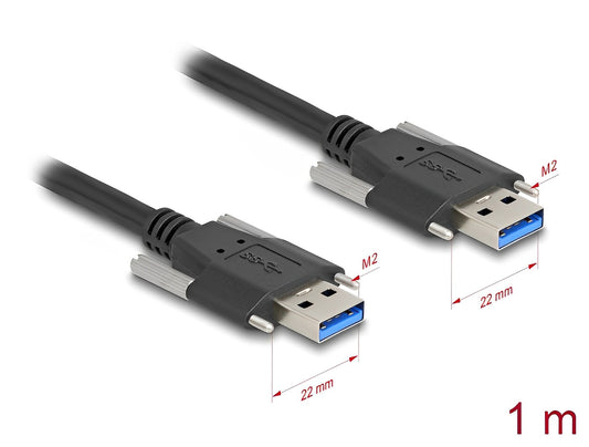 Delock USB 5 Gbps Cable Type-A male to Type-A male with screw distance 22 mm / M2 screws 1 m black - delock.israel