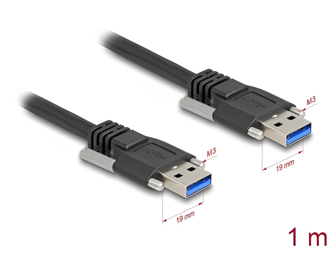 Delock USB 5 Gbps Cable Type-A male to Type-A male with screw distance 19 mm / M3 screws 1 m black - delock.israel
