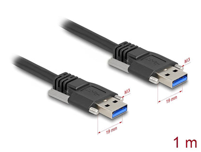 Delock USB 5 Gbps Cable Type-A male to Type-A male with screw distance 19 mm / M3 screws 1 m black - delock.israel