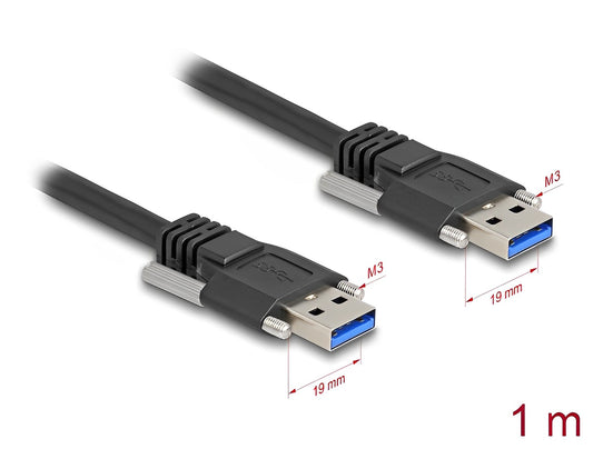 Delock USB 5 Gbps Cable Type-A male to Type-A male with screw distance 19 mm / M3 screws 1 m black - delock.israel