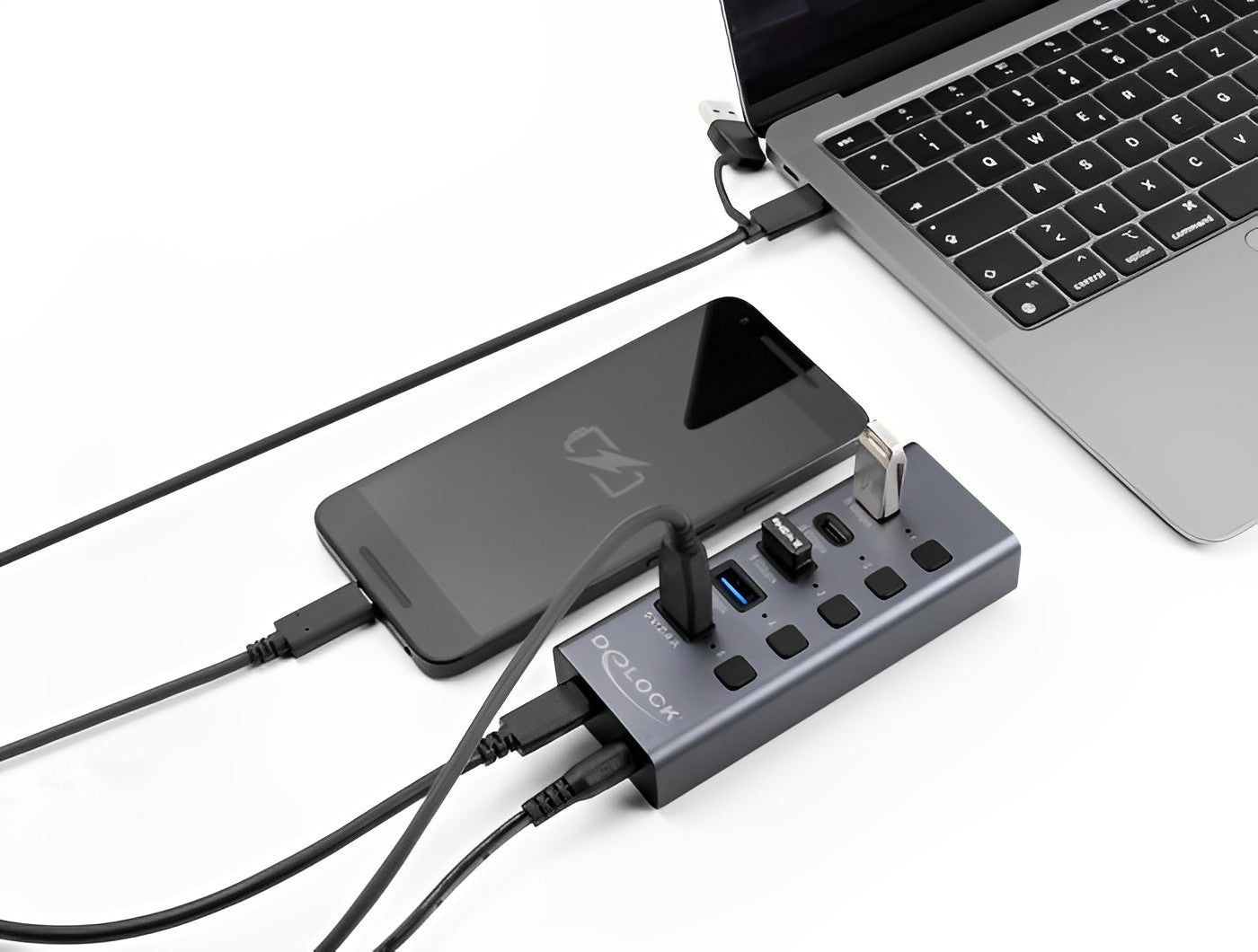 Delock USB 5 Gbps Hub with 2 x USB Type-A and 2 x USB Type-C™ female and 1 x Fast Charging Port + Switch - delock.israel