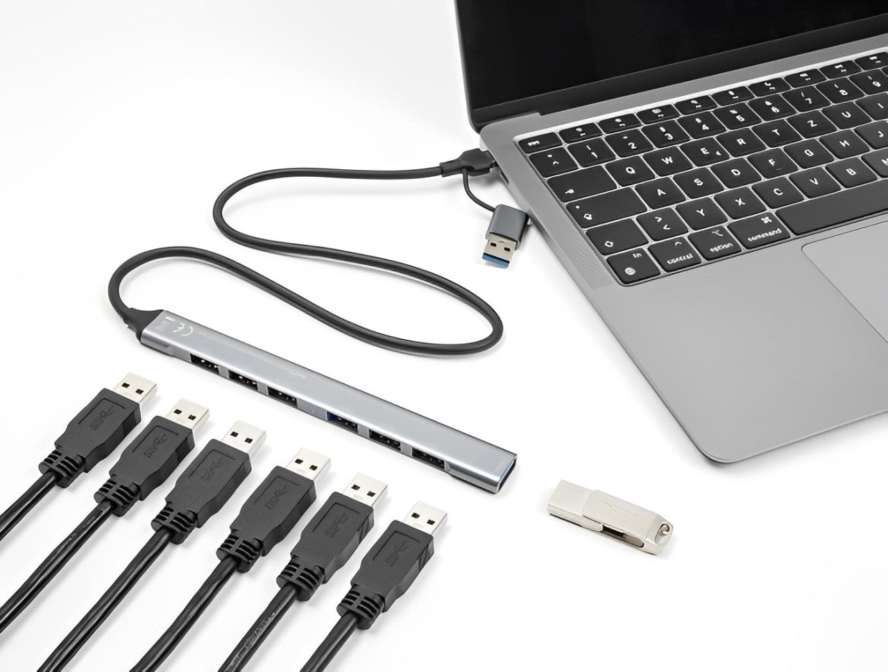 Delock 7 Port Slim USB Hub with USB Type-C™ or USB Type-A to 1 x USB 5 Gbps Type-A + 6 x USB 2.0 Type-A-_delock.israel