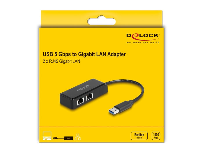 Delock USB Type-A Adapter to 2 x Gigabit LAN - delock.israel