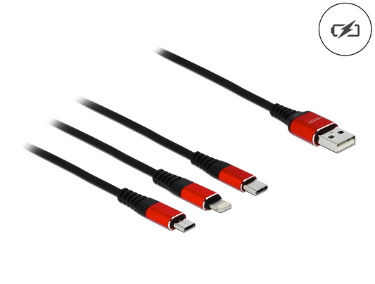כבל טעינה תקע USB-A לתקע Lightning + מיקרו USB-C + USB - delock.israel