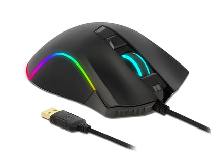 עכבר גיימינג ארגונומי USB RGB עם 7 לחצנים תומך עד 10000dpi - delock.israel