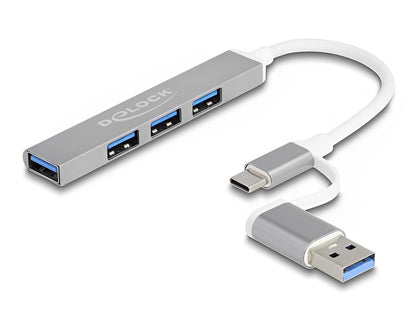 מפצל USB-C Slim עם 3 יציאות USB-A 480Mbps + יציאת USB-A 5Gbps - delock.israel