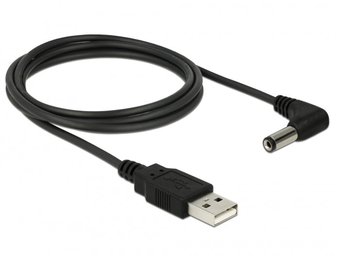 כבל חשמל תקע USB-A לתקע DC 5.5x2.1 בזווית 90° אורך 1.5 מטר - delock.israel