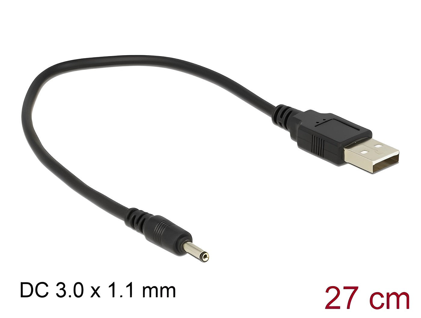 כבל חשמל תקע USB-A לתקע DC 3.0x1.1 אורך 27 ס"מ - delock.israel