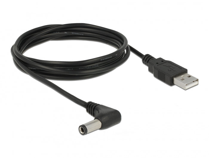 כבל חשמל תקע USB-A לתקע DC 5.5x2.5 בזווית 90° אורך 1.5 מטר - delock.israel