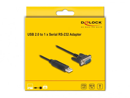 ממיר USB לתקע DB9 Serial RS-232 compact צ'יפ FTDI אורך 50 ס"מ - delock.israel