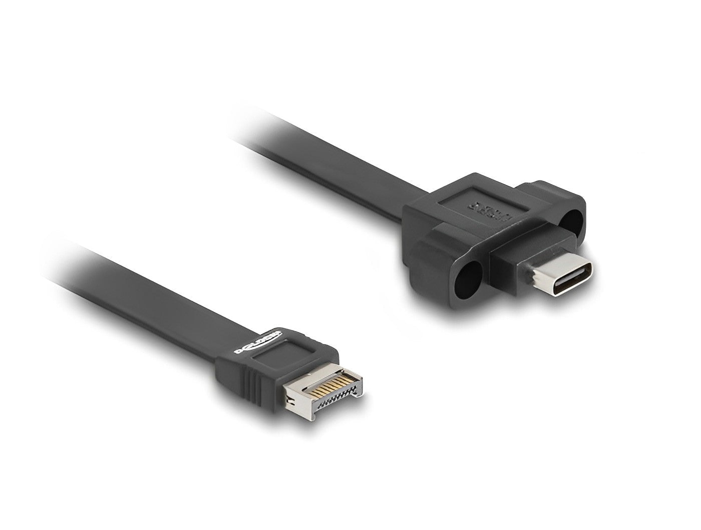 כבל פאנל USB 10Gbps מבית DELOCK גרמני מאפשר חיבור לשקע ה-USB Type-E Key A הקיים על לוח אם או על כרטיס PCI Express, ומשמש להארכת חיבור USB
