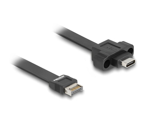 כבל פאנל USB 10Gbps מבית DELOCK גרמני מאפשר חיבור לשקע ה-USB Type-E Key A הקיים על לוח אם או על כרטיס PCI Express, ומשמש להארכת חיבור USB