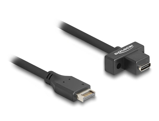 כבל פאנל USB 10Gbps מבית DELOCK גרמני מאפשר חיבור לשקע ה-USB Type-E Key A הקיים על לוח אם או על כרטיס PCI Express, ומשמש להארכת חיבור USB